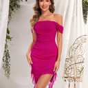 BeryLove Women's Summer Ruched Cocktail Party Dresses | Midi, Bodycon, Off the Shoulder, Ruffled, Club, Wedding, Formal WY001 Rose Red L (Pink, L)