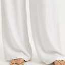 Zylioo White Linen Palazzo Pants for Tall Ladies 6Ft Height, High Waisted Long Casual Trousers, 2XL