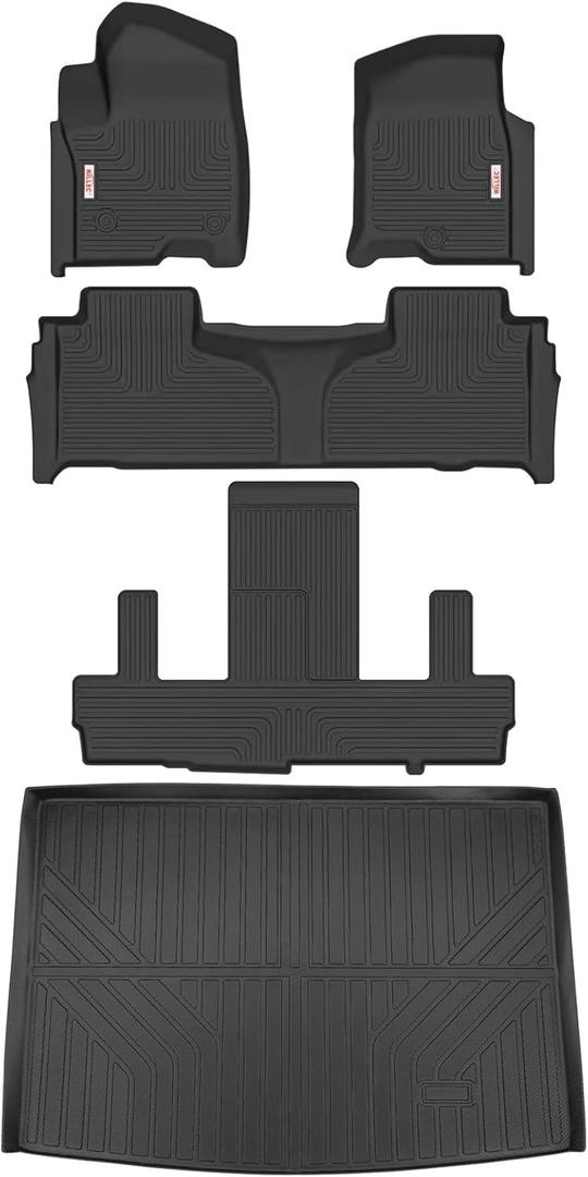 All Weather Floor Mats Accessoires 3 Row Liner Set & Cargo Liner Custom Fit for 7 Seat 2025-2021 Chevy Suburban/GMC Yukon XL/Cadillac Escalade ESV with 2 Row Bucket Seats(Non Short axis)