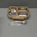 SAYAPE Stainless Steel Bento Lunch Box for Kids, 26.4 oz Leak-Proof 3-Compartment Metal Bento Box, BPA-Free, Cute Cartoon Meal Prep Snack Container with Utensils for School, Office, Travel - Yellow