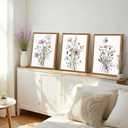WRFON Framed Botanical Canvas Wall Art Set of 3, Watercolor Floral Prints, Framed Flower Wall Decor for Bedroom Bathroom Living Room, 16x24 Inch Each