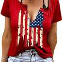 American Flag Shirt Tops Womens 4th of July T-Shirts Ring Hole Short Sleeve Sexy V-Neck Patriotic Tees (Medium, Red1)