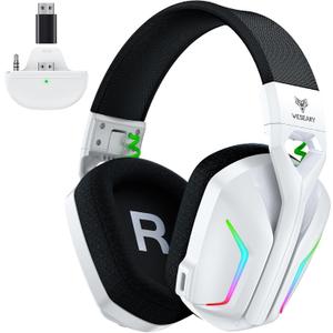 Wireless Gaming Headset for Xbox Series X|S, Xbox One, PS5, PS4, PC, Mac, Switch, 2.4GHz + Bluetooth Over-Ear Gaming Headphones with ENC Mic, 3D Stereo, LED Lights for Atari 2600 Accessories