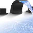 SKOWLL Matte Black Waterfall Bathroom Faucet, LED 8 Inch Widespread Bathroom Faucet 3 Hole, Modern Waterfall Vanity Sink Faucets with 2 Knobs