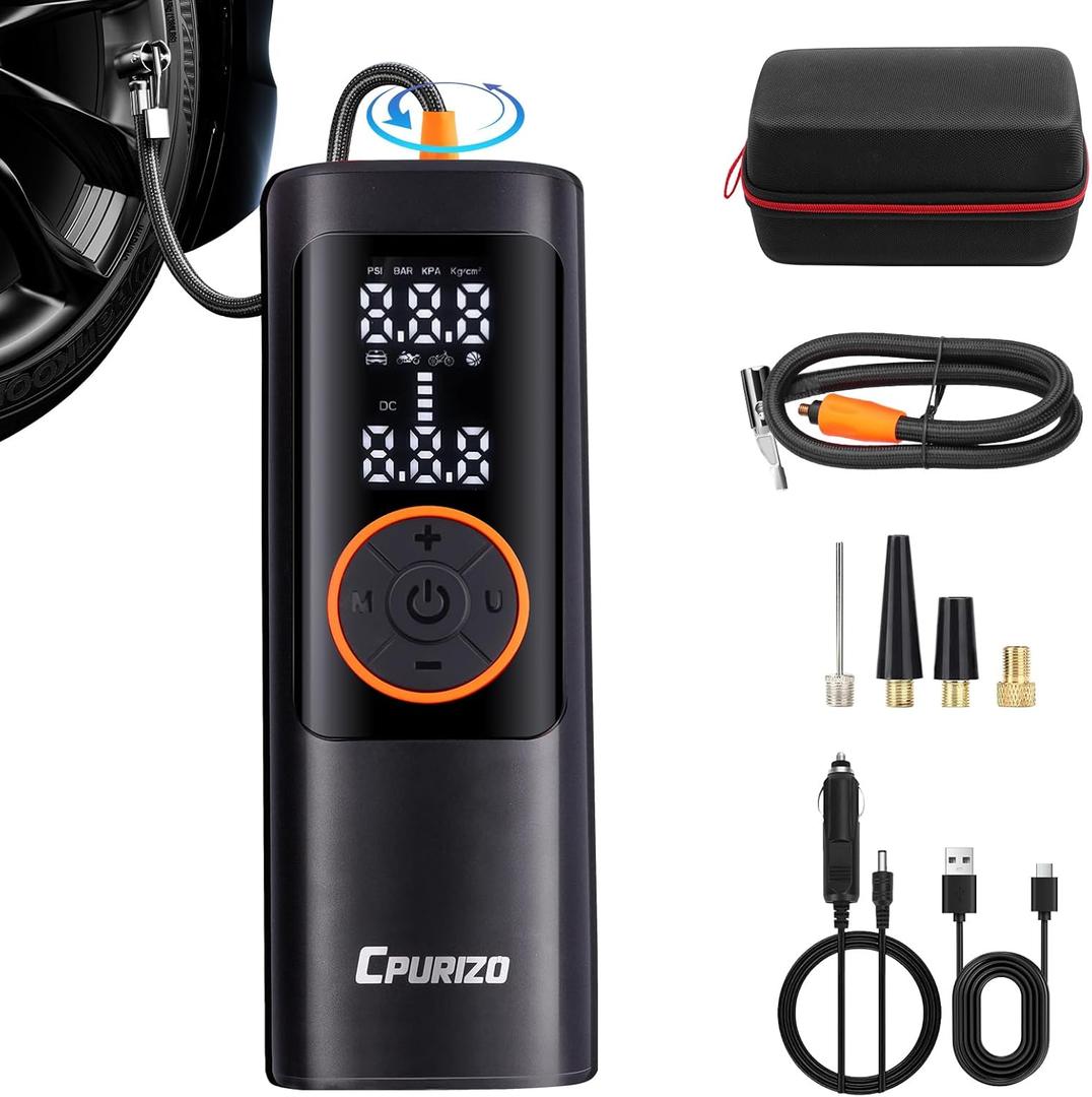 7x Faster Tire Inflator Portable Air Compressor, 15000mAh & 150PSI Digital Car Air Pump for Car Tires, Portable Air Pump for Cars, Bike, Inflatables, Basketball and Balls, Aluminium Alloy