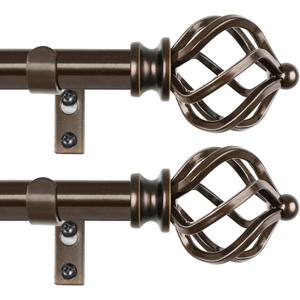 KAMANINA 2 Pack Curtain Rods 32 to 86 Inches (2.6-7.1ft), 3/4 Inch Curtain Rods for Windows Splicing Adjustable Single Drapery Rod with Twisted Cage Finial, for Indoor and Outdoor, Bronze