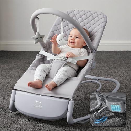 Orzbow Electric Baby Rocker & Bouncer Chair | Innovative Automatic Motion with Smart Tap Sensing | Adaptable 3-Speed | 8 Soothing Sounds | 3 Recline Positions | Portable Infant Seat Up to 40lbs, Gray