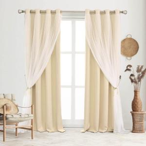 Blackout Curtains Set - Farmhouse Mix & Match Sheer Light Blocking Drapes Beige Window Treatments with Tie-Backs for Living Room, Bedroom 52 x 96 inches, Biscotti Beige, 2 Pieces