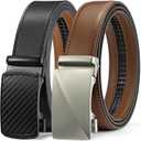 BOSTANTEN Ratchet Leather Belt For Men 2 Pack Dress and Casual with Adjustable Buckle, Trim to Fit