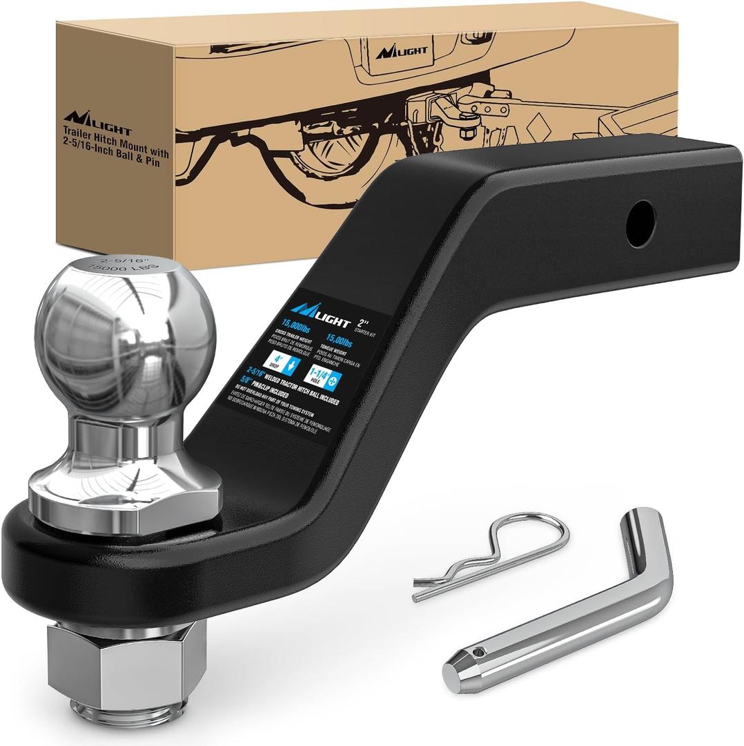 Nilight Forged Trailer Hitch Mount with 2-5/16-Inch Ball Fits 2 Inch Receiver Square 5/8" Hitch Pin Clip 15000 lbs 4" Drop, 1-1/4 Hole, Gloss Black Powder Coat