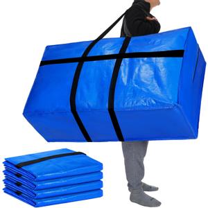 Windyun 4 Pack 75 Gallon Extra Large Moving Bags XXL Heavy Duty Storage Bag with Strong Zipper Handle Jumbo Big Tote Box Foldable for College Dorm Travel Clothes Duffle Blanket Pillow(Blue)