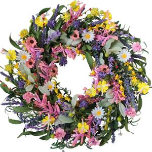 Bibelot Spring Wreaths for Front Door, 22 Inch Artificial Floral Wreath for Decoration with Daisy Lavender, Wildflower Wreaths for Indoor Outdoor Home Windows Wall Farmhouse Wedding Decor