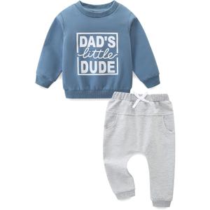 Boys 4T Clothes Toddler Baby Letter Graphic Long Sleeve Sweatshirt Pullover Tops + Joggers Pants Outfit Set Blue