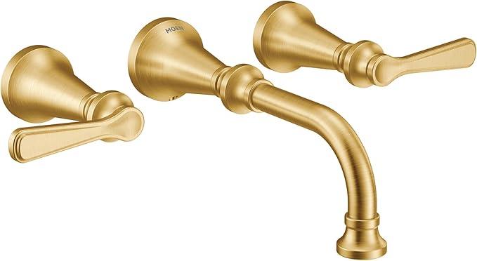 Moen Colinet Brushed Gold Traditional Lever Handle Wall Mount 8" Widespread Bathroom Faucet Trim, Valve Required, TS44104BG