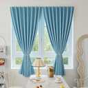Magic Tape Stick on Curtains Blackout Curtains for Bedroom no Drillng Self Adhesive Curtain no Rod Small Window (Sky Blue, 59" W x 79" L) 2 Panels