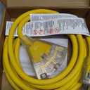 12FT 12 Gauge Heavy Duty Outdoor Extension Cord Waterproof with 3 Outlets & Lighted End, SJTW 15A 1875W 3-Prong Yellow Flexible Power Cord for Indoor Outside Decorations Garage, Garden, ETL