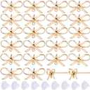 SUNNYCLUE 1 Box 50Pcs Real 18K Gold Plated Earring Posts Stud Earring Findings Earring Studs Earring Stud with Hole Bowknot Post Earrings for Jewelry Making Accessories DIY Dangle Earrings Supplies