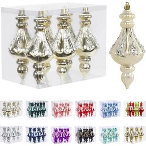 RoseCraft Christmas Ornaments Set, 5.9Inch Plastic Shatterproof Christmas Ball Hanging Ornaments for Xmas Tree Decorations, for Indoor Home Thanksgiving Party Decor - 6Pcs / Champagne.