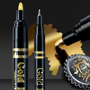 TRANSON 2pcs Liquid Chrome Markers with Gold Paint Pens Medium and Fine Tips with Mirror Effect for Drawing, DIY, Touch-up, Models and Craft Art Projects.