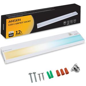 Ansen Hardwired Under Cabinet Lighting, 12in 10W LED Light for Kitchen/Closet, 666.7lm, CRI>92, R9>90, Dimmable, 3 Color Temperature, 3000K/4000K/5000K(Warm White, Cool White, Daylight)