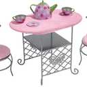 Badger Basket Elegant Tea Time Metal Doll Table and Chair Set with Accessories for 18 to 20-Inch Dolls  Perfect for Playtime Tea Parties