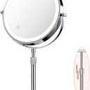 10X Lighted Makeup Mirror, 360 Rotation and Liftable, 3 LED Light Setting, Rechargeable Double Sidede Magnifying Vanity Mirror, Adjustable Brightness Cosmetic Light up Mirror, Silver (15"L x 8"W)