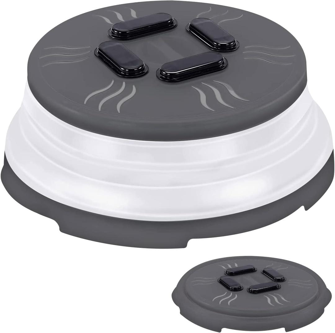 Hover Cover Collapsible Magnetic Splatter Cover, 10-Inch Clear BPA-Free Food Lid Vented Plate Guard with Steam Vents, Anti-Splash Microwave Lid, Dishwasher Safe Space-Saving Magnetic Storage, Charcoal