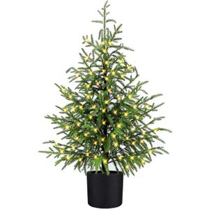 3FT Pre-Lit Artificial Norfolk Pine Christmas Tree  Realistic Potted Tree with 70 LED Lights & 8-Mode Battery Box, Pre-Assembled Faux Holiday Decor for Indoor Display
