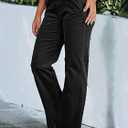 Flamingals Women's Wide Leg Pants for Women Mid Waist Dress Flare Straight Leg Corduroy Pants Work 31" Inseam Trouser