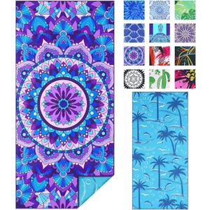 TwoYek Microfiber Sand Free Beach Towel Thin Quick Dry Super Absorbent Oversized Large Lightweight Towels for Travel Sports Pool Swimming Bath Camping Yoga Girls Women Adults (71 X 32 Inches, Blue Mandala Boho)