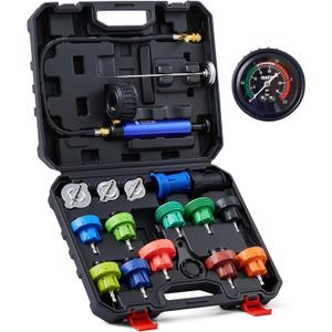 Orion Motor Tech Coolant Pressure Tester Kit, 19pc Radiator Pressure Tester Kit with 15 Radiator Adapters & Wrench, Cooling System Pressure Tester Kit with Vacuum Pump & Probe Thermometer (Black)