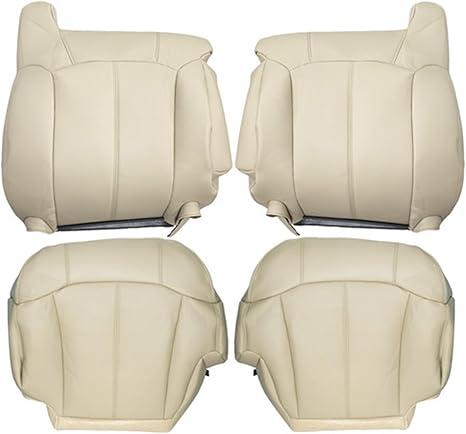 GXARTS Driver and Passenger Side Bottom and Top Lean Back Replacement Leather Seat Cover Shale Light Tan #522 or 922 Fit for Chevy Suburban 1500 2500 Tahoe 1999 2000 2001 2002
