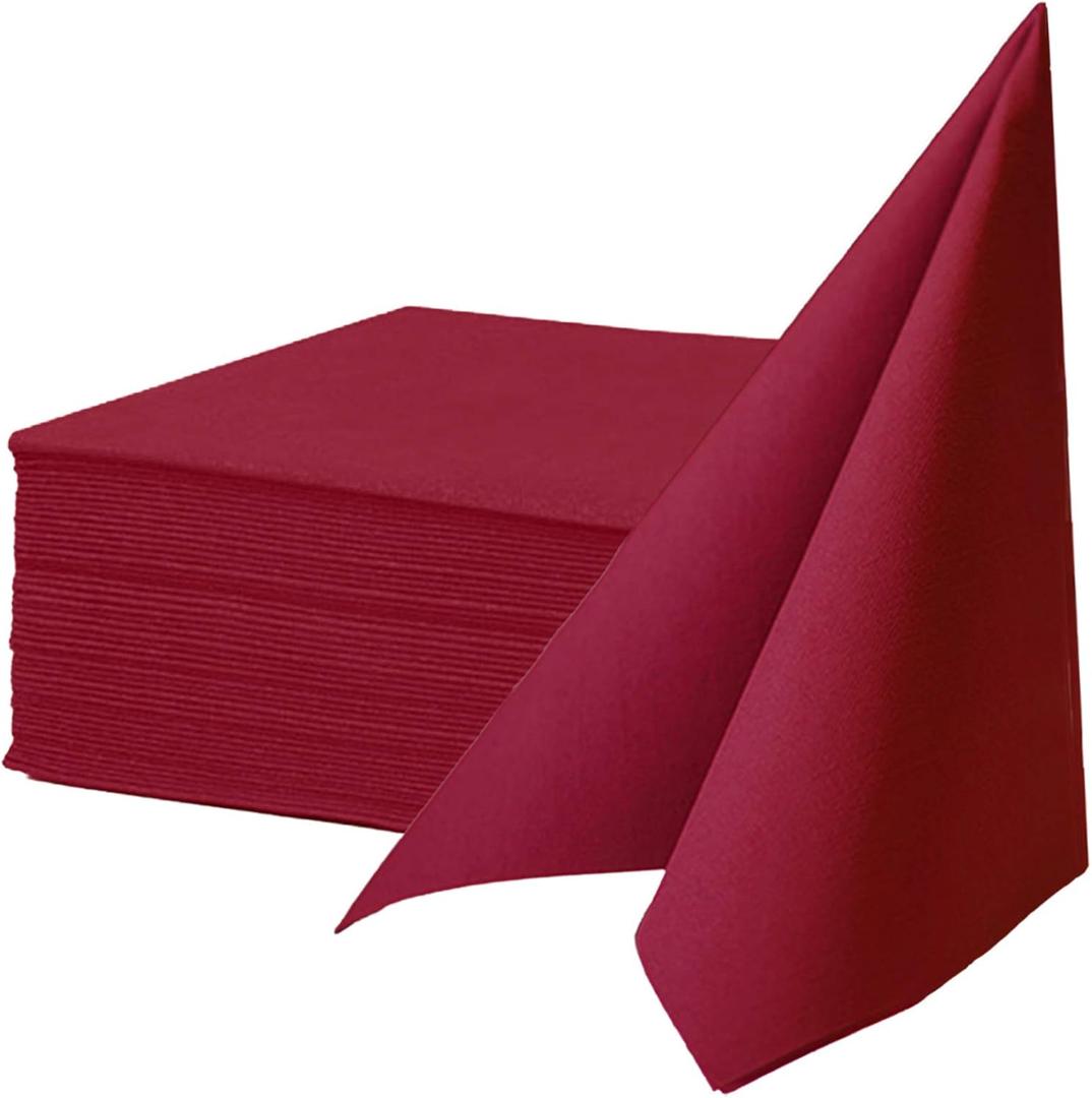 KMAKII Burgundy Disposable Dinner Napkins Linen-Feel Colored Paper Napkins Premium Cloth Like Napkins Ideal For Restaurant, Events, Weddings&Party,50 Pcs 16 x 16 inches