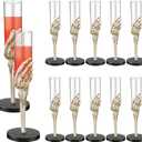 Tanlade 12 Pcs 2.7 oz Halloween Goblets with Spooky Skeleton Hand Plastic Champagne Flutes Cups for Decorations and Haunted House (Champagne)
