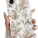 Yeddabox for iPhone 16 Case Cute Flowers Floral Branches Leaves Phone Case Soft TPU Slim Shockproof Phone Cover for Women Girls, Brown