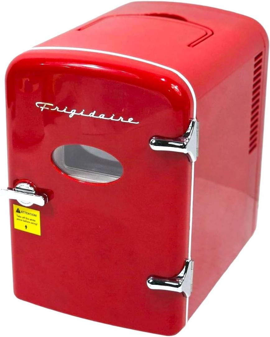 Frigidaire Mini Portable Compact Personal Fridge Cooler, 4 Liter Capacity Chills Six 12 oz Cans, 100% Freon-Free & Eco Friendly, Includes Plugs for Home Outlet & 12V Car Charger (Red) 