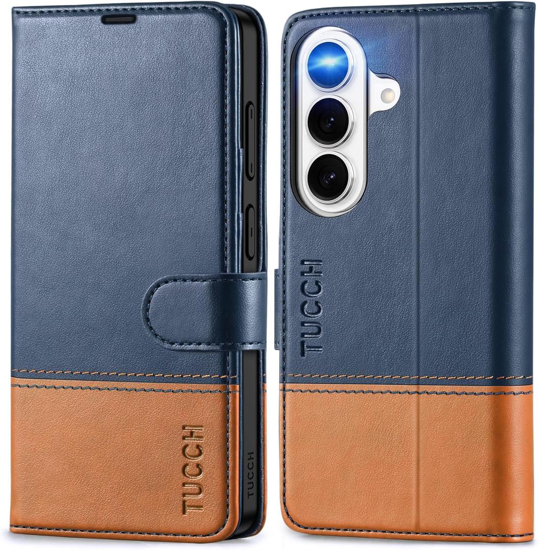 TUCCH Case Wallet for Galaxy S26, PU Leather Magnetic Kickstand [RFID Blocking] 3 Card Slot Folio Flip Cover with [TPU Shockproof Interior Case] Compatible with Galaxy S26 6.3" 2026, Blue & Brown
