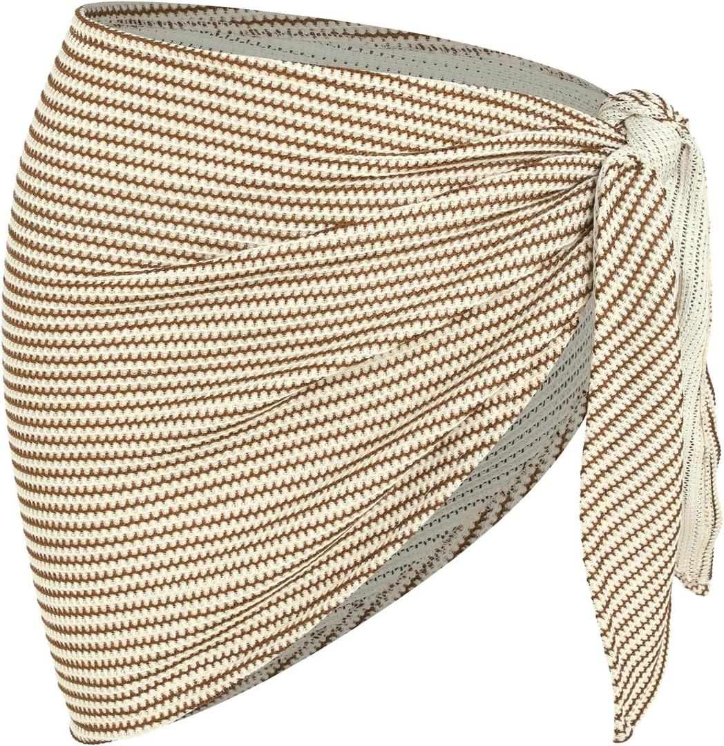ZAFUL Women Beach Sarong Bathing Suit Wrap Skirt Textured Bikini Swimsuit Cover Ups for Swimwear (One Size, 6-brown)