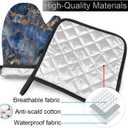 Perinsto Blue Gold Marble Print Oven Mitts & Pot Holders Kitchen Set Heat Resistant Decorative Cooking Gloves Microwave Oven Gloves for Baking Grilling BBQ