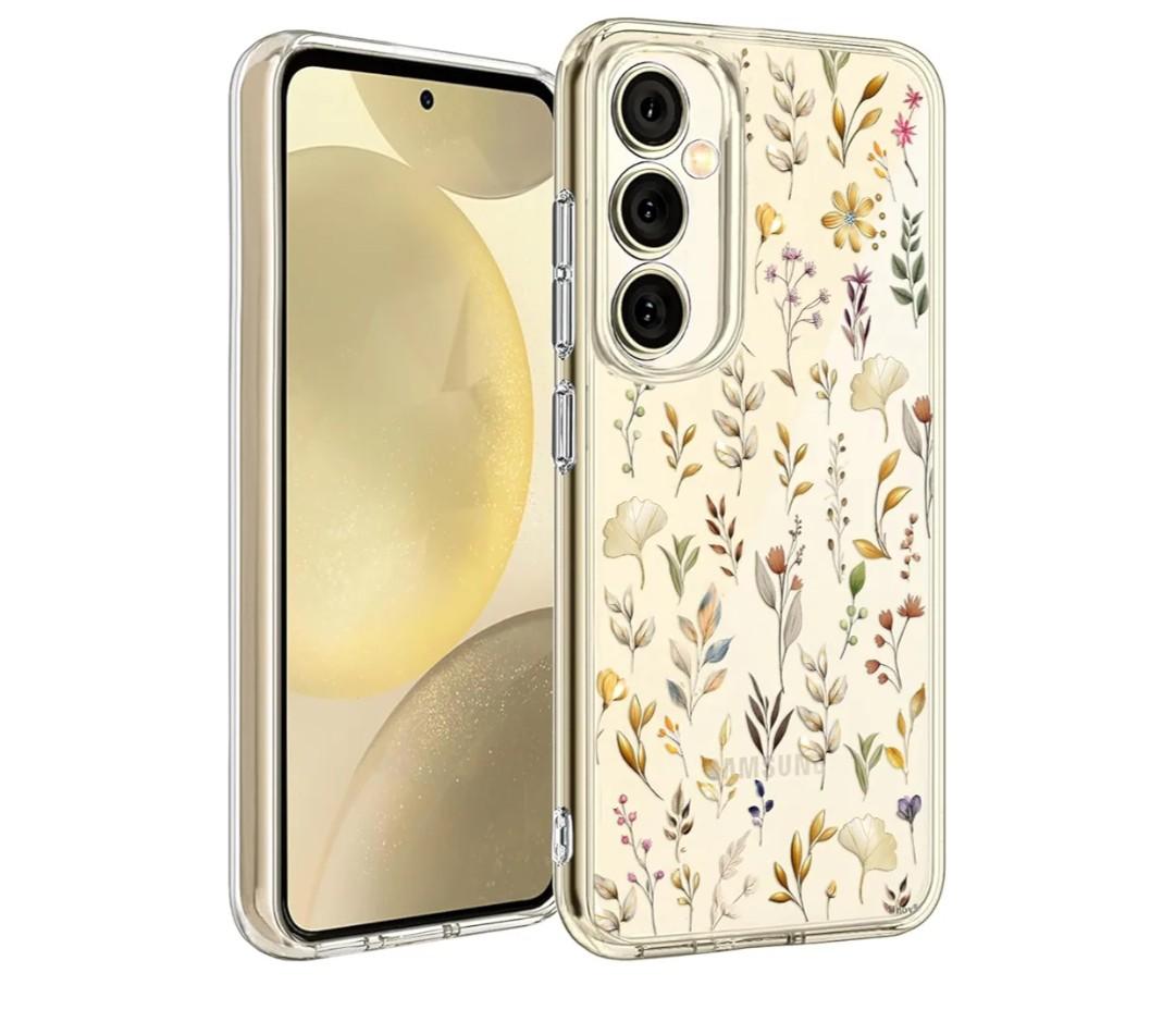 Unov Case for Galaxy S25 Galaxy S24 Case Clear with Design Soft TPU Shock Absorption Slim Embossed Floral Pattern Protective Back Cover 6.2 inch (Golden Garden)