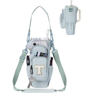 sportsnew Birthday Gifts for Women Personalized Initial Water Bottle Holder with Strap fits Most 40oz Tumbler with Handle Water Bottle Carrier Bag with Phone Pocket & Straw Topper Tumbler Accessories