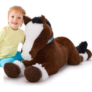 Tezituor 35Inches Large Horse Stuffed Animal, 3 Feet Realistic Stuffed Pony Plush Toy, Hugging Soft Chocolate Horse Plush Body Pillow Gift for Kids Girlfriend