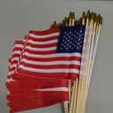 50 Pack Small American Flags on Stick 5x8 Inch/Mini American US Flags/American Hand Held Stick Flags Spear Top (5x8 Inch-50 pack)