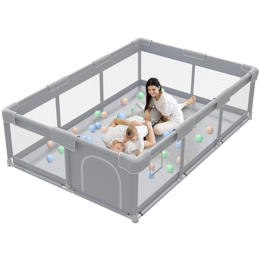 Baby Playpen Extra Large Play Yard 74" x 50" Playpen for Babies and Toddlers with Anti-Slip Suckers and Zipper Gate, Safety Baby Activity Center for Indoor & Outdoor (74"x50", Dark grey)