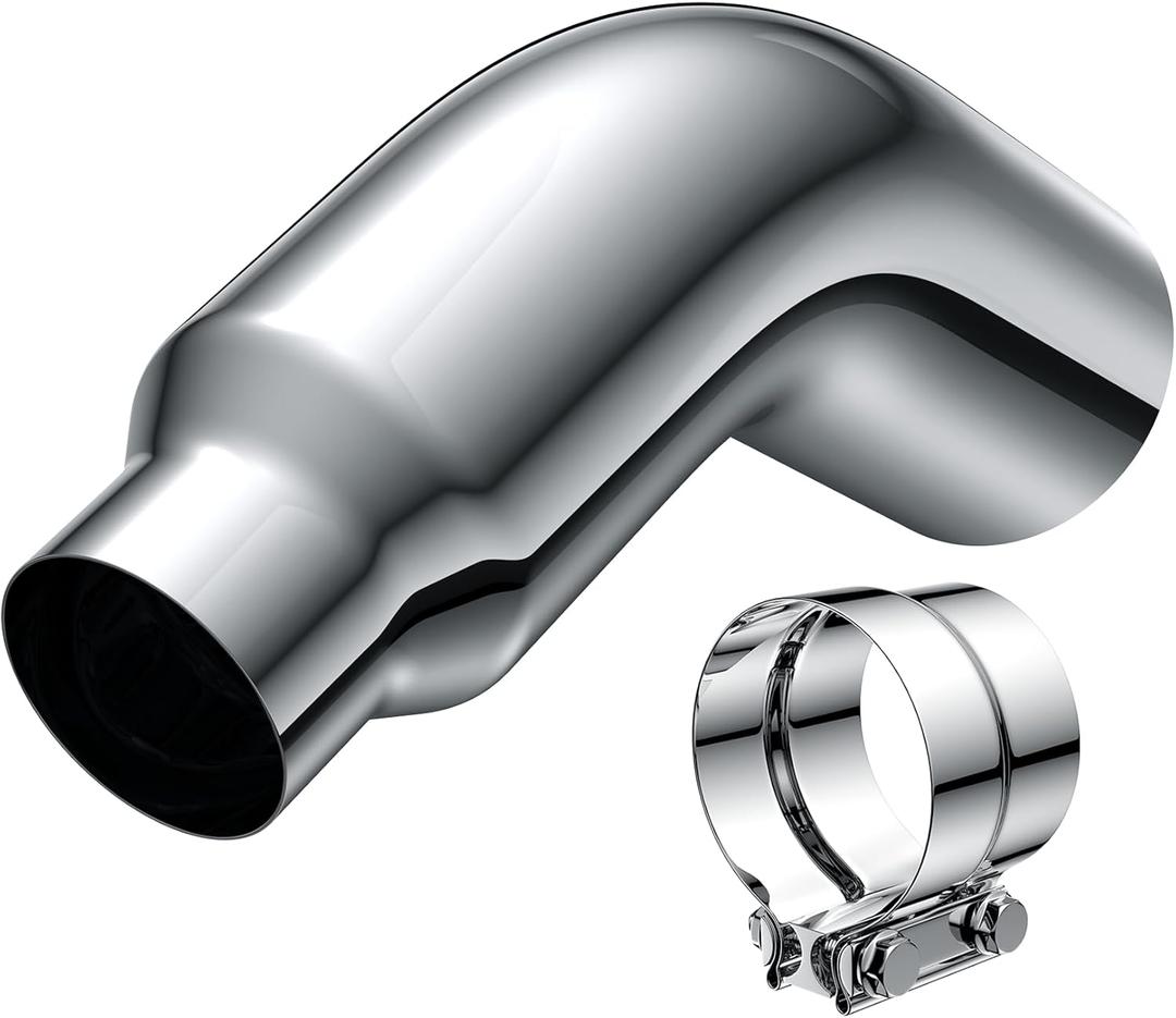 5 Inch(ID) Diesel Exhaust Tip with Clamp, 5'' Inlet 7'' Outlet 23'' Long Chrome Turndown Exhaust Tip