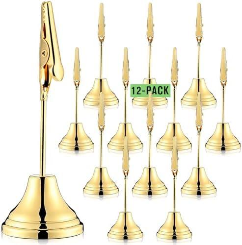Skyygemm 12 Pcs Table Number Holders 3 Inch Place Card Holder with Alligator Clip Metal Table Card Holders Table Number Stands Table Sign Holders for Photos, Food Signs, Birthdays, Weddings (Gold)