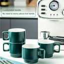 Stackable Coffee Mugs Set of 4 with Holder Spoons 11oz Ceramic Cappuccino Cups for Espresso Latte Tea Drinks, Dishwasher & Microwave Safe, Green