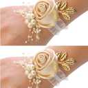 Wrist Corsage 2PCS Satin Roses Hand Flower Champagne Wedding Bridal Corsage Bridesmaid Wrist Flowers Elastic Wristband for Wedding Prom Party Homecoming Graduation Dancing
