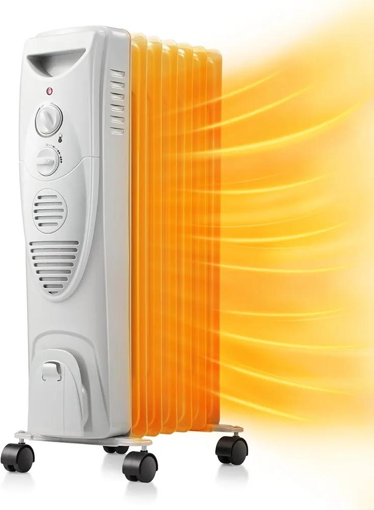 Oil Filled Radiator Heater,3 Heat Settings, Adjustable Thermostat, Portable Space heater, Quiet Heater with Tip-over & Overheating Functions(23", Grey)
