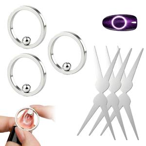 2 x Cat Eye Magnet for Nails, 3PCS Strong Hollow Circle Cat Eye Magnet Nail Art Magnet for Beginner Home Salon DIY Manicure(Ball)